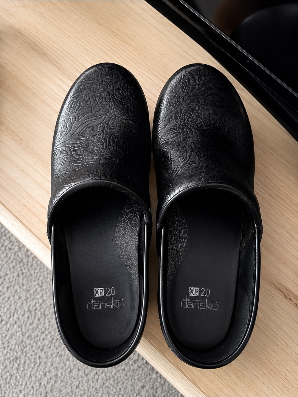Dansko Black Embossed Floral XP 2.0 Clogs